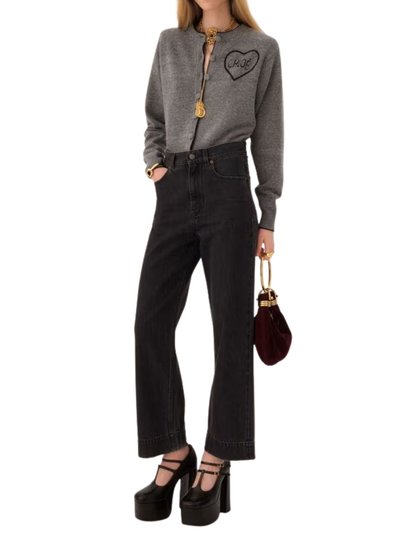 Chloe MC08 Fitted Logo Cardigan in a Wool & Cashmere Knit - Vermillion