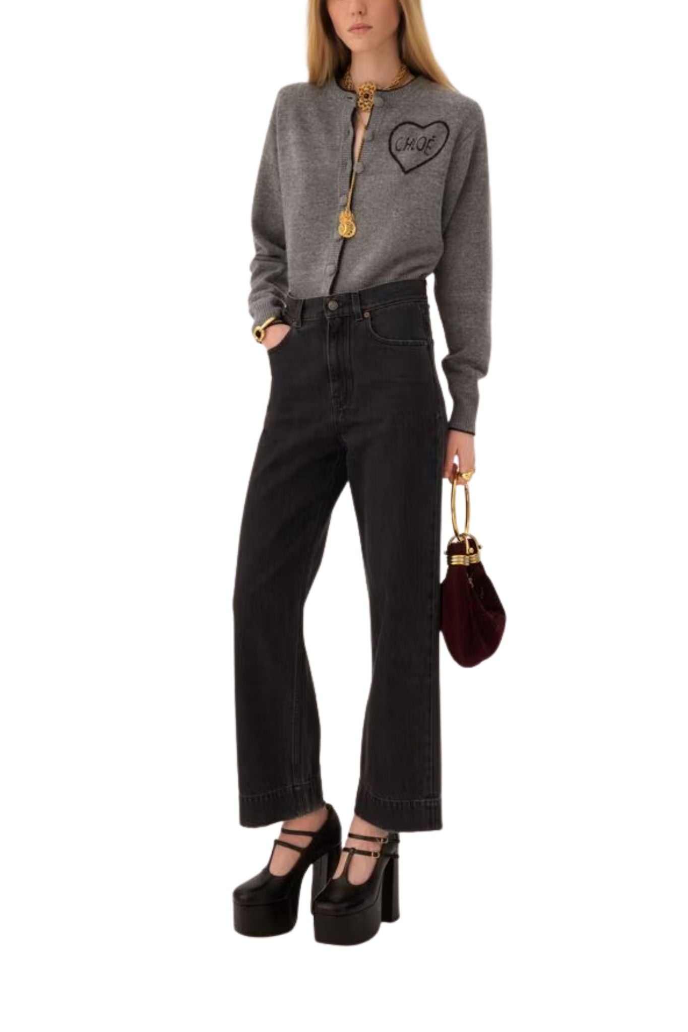 Chloe MC08 Fitted Logo Cardigan in a Wool & Cashmere Knit - Vermillion