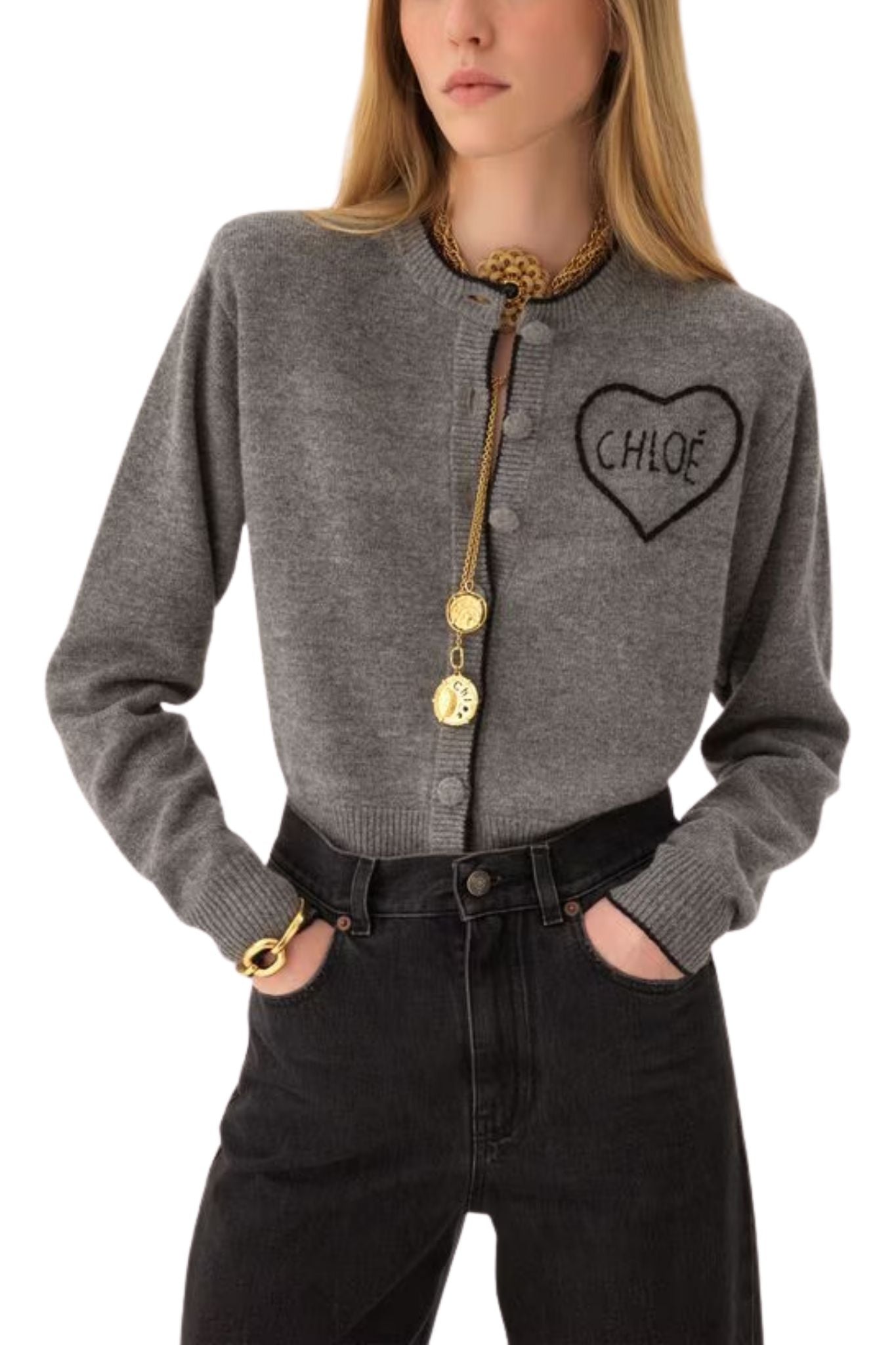 Chloe MC08 Fitted Logo Cardigan in a Wool & Cashmere Knit - Vermillion