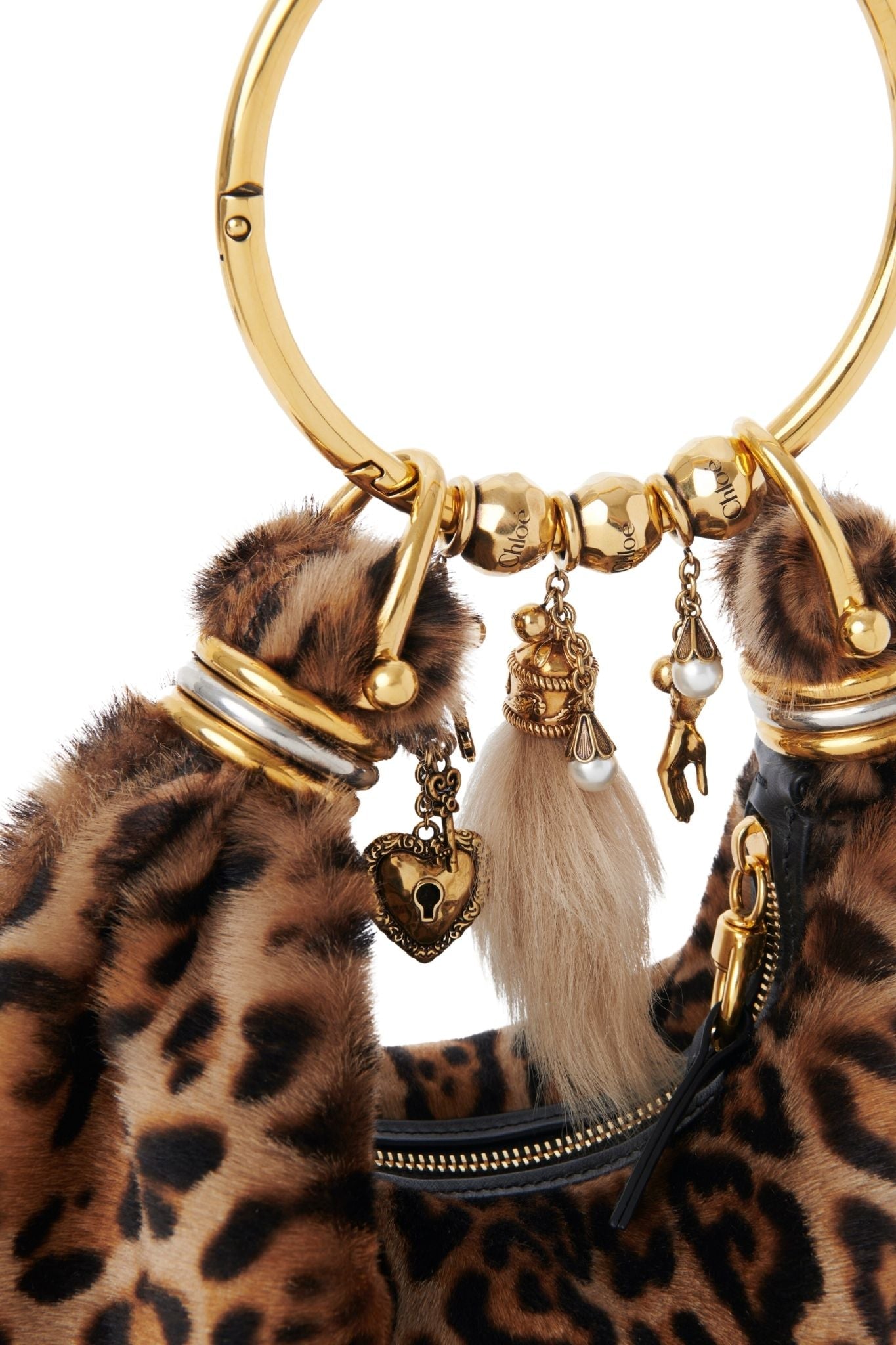 Chloe Mini Bracelet Hobo Bag in Leopard - Print Shearling - Vermillion