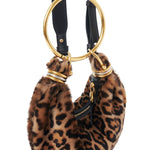 Chloe Mini Bracelet Hobo Bag in Leopard - Print Shearling - Vermillion