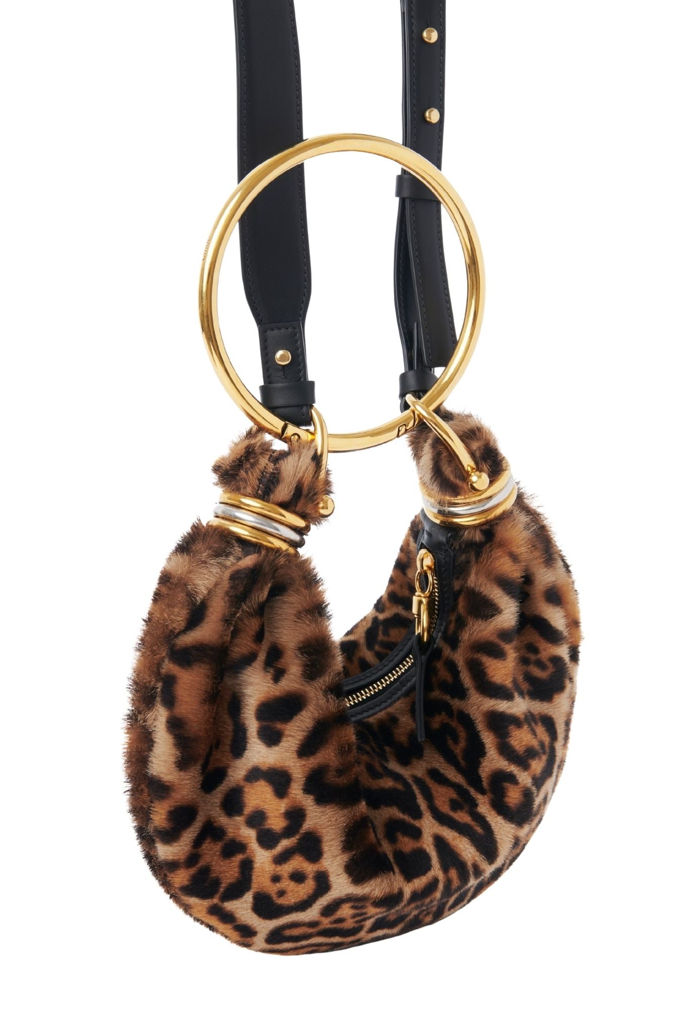 Chloe Mini Bracelet Hobo Bag in Leopard - Print Shearling - Vermillion