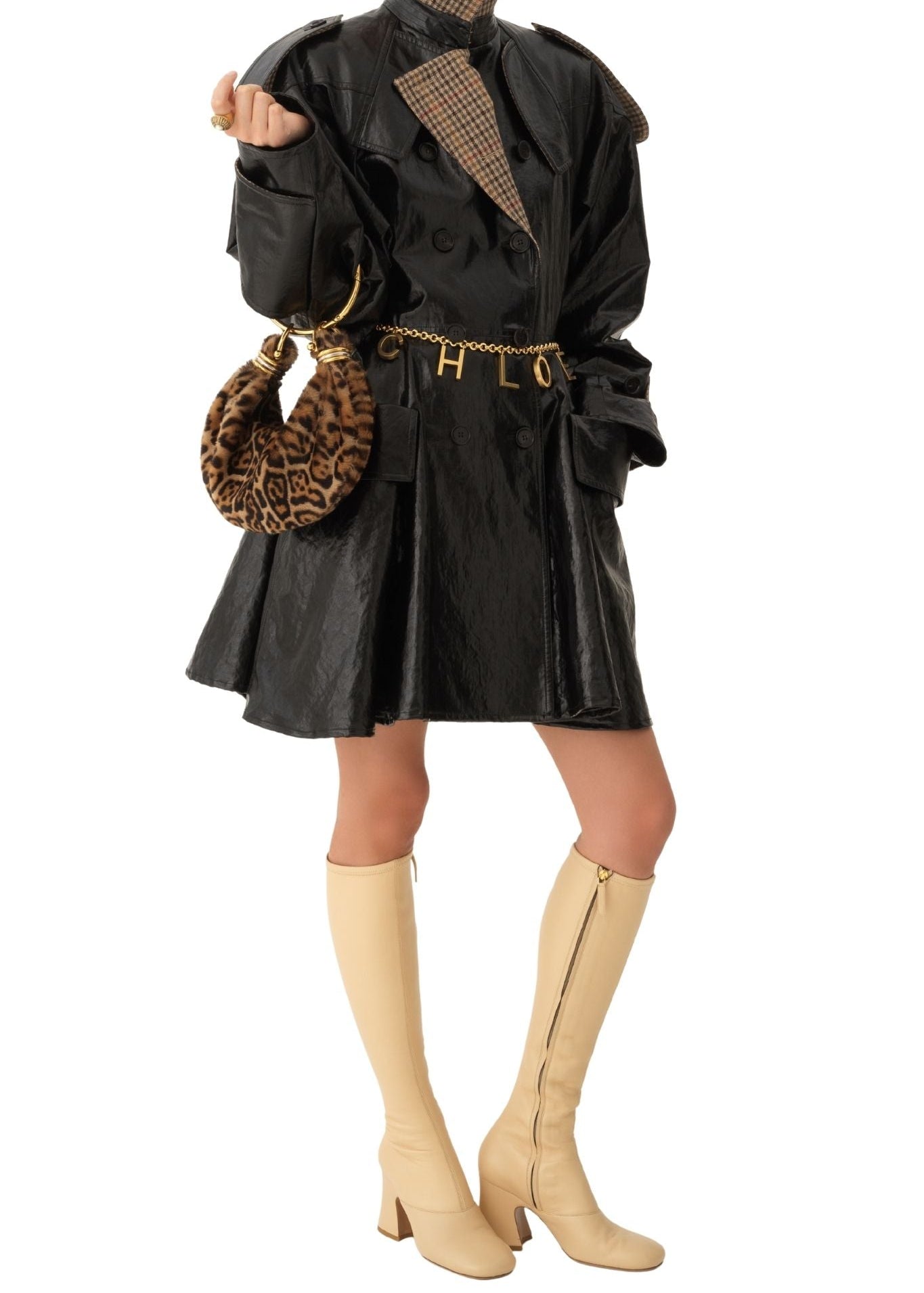 Chloe Mini Bracelet Hobo Bag in Leopard - Print Shearling - Vermillion