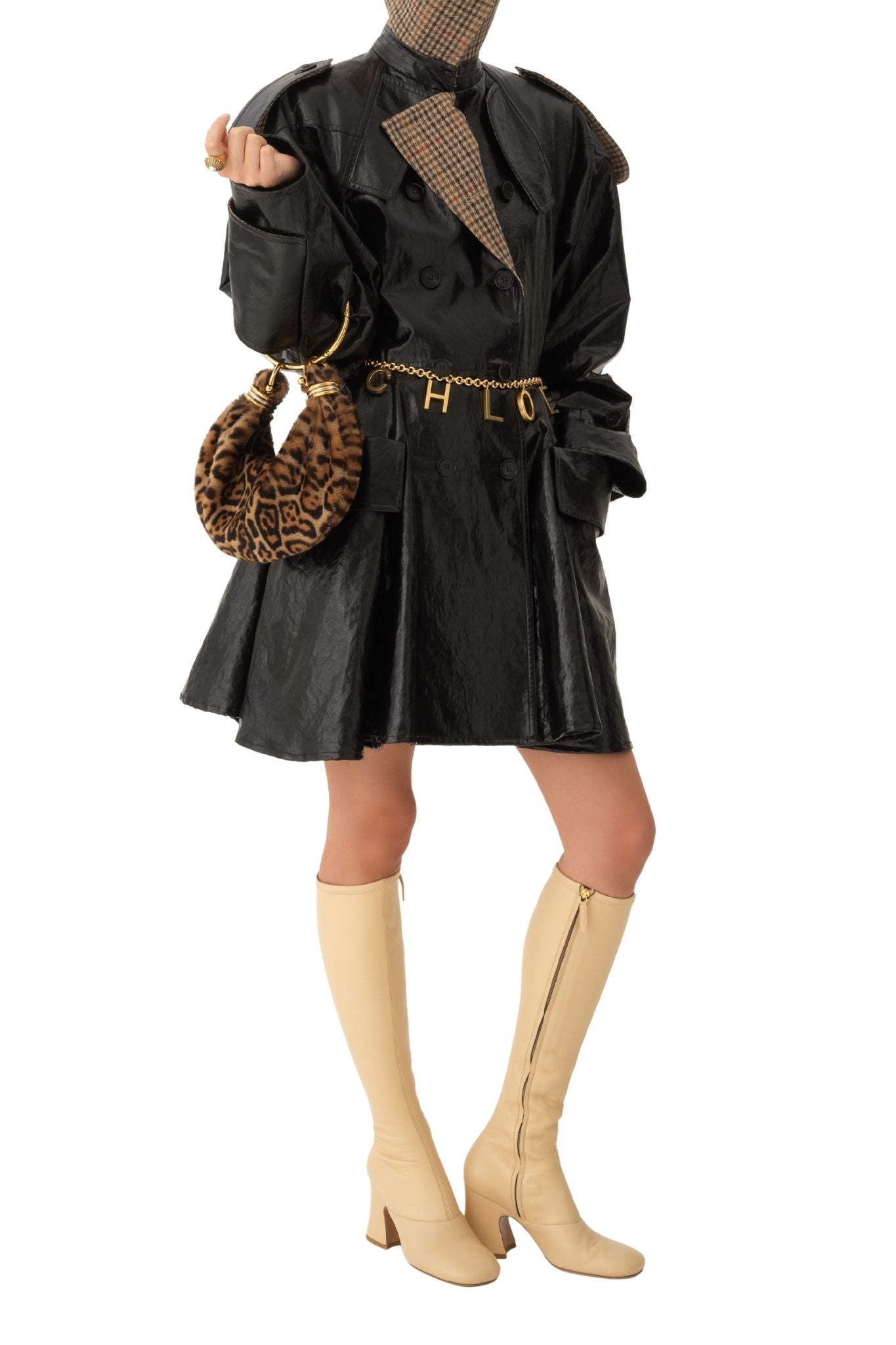 Chloe Mini Bracelet Hobo Bag in Leopard - Print Shearling - Vermillion