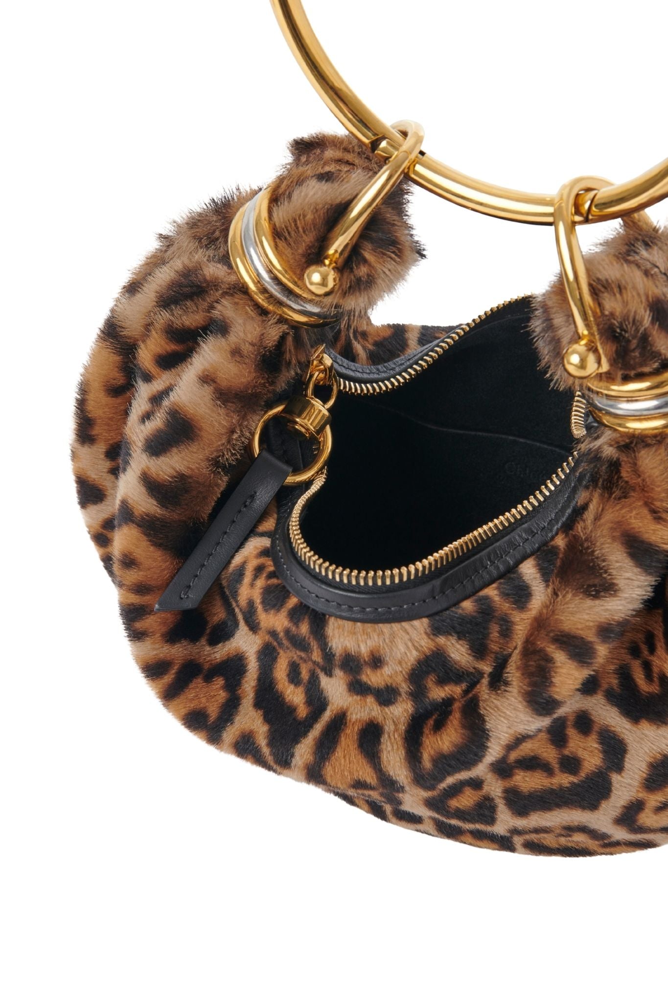 Chloe Mini Bracelet Hobo Bag in Leopard - Print Shearling - Vermillion