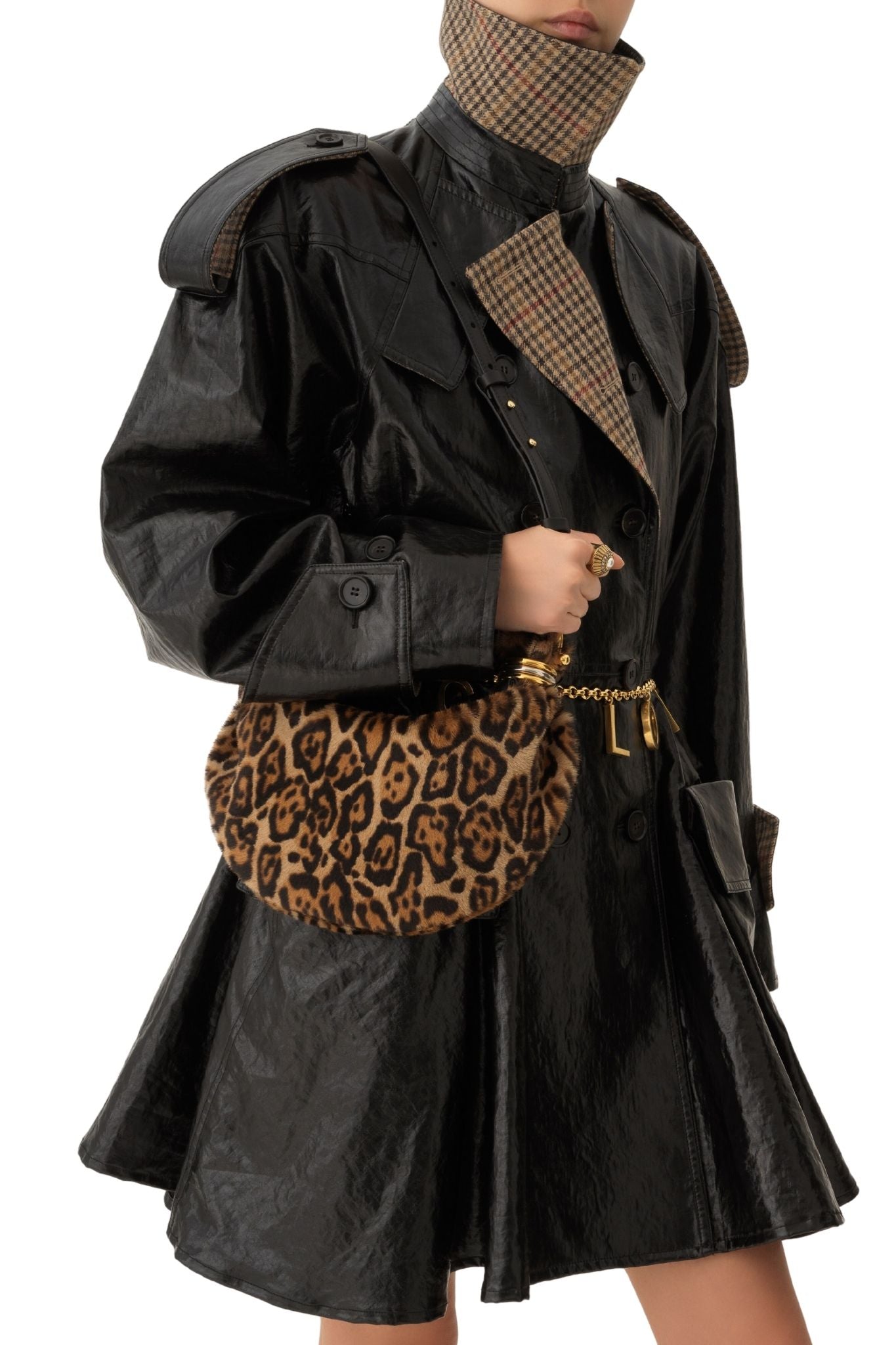 Chloe Mini Bracelet Hobo Bag in Leopard - Print Shearling - Vermillion