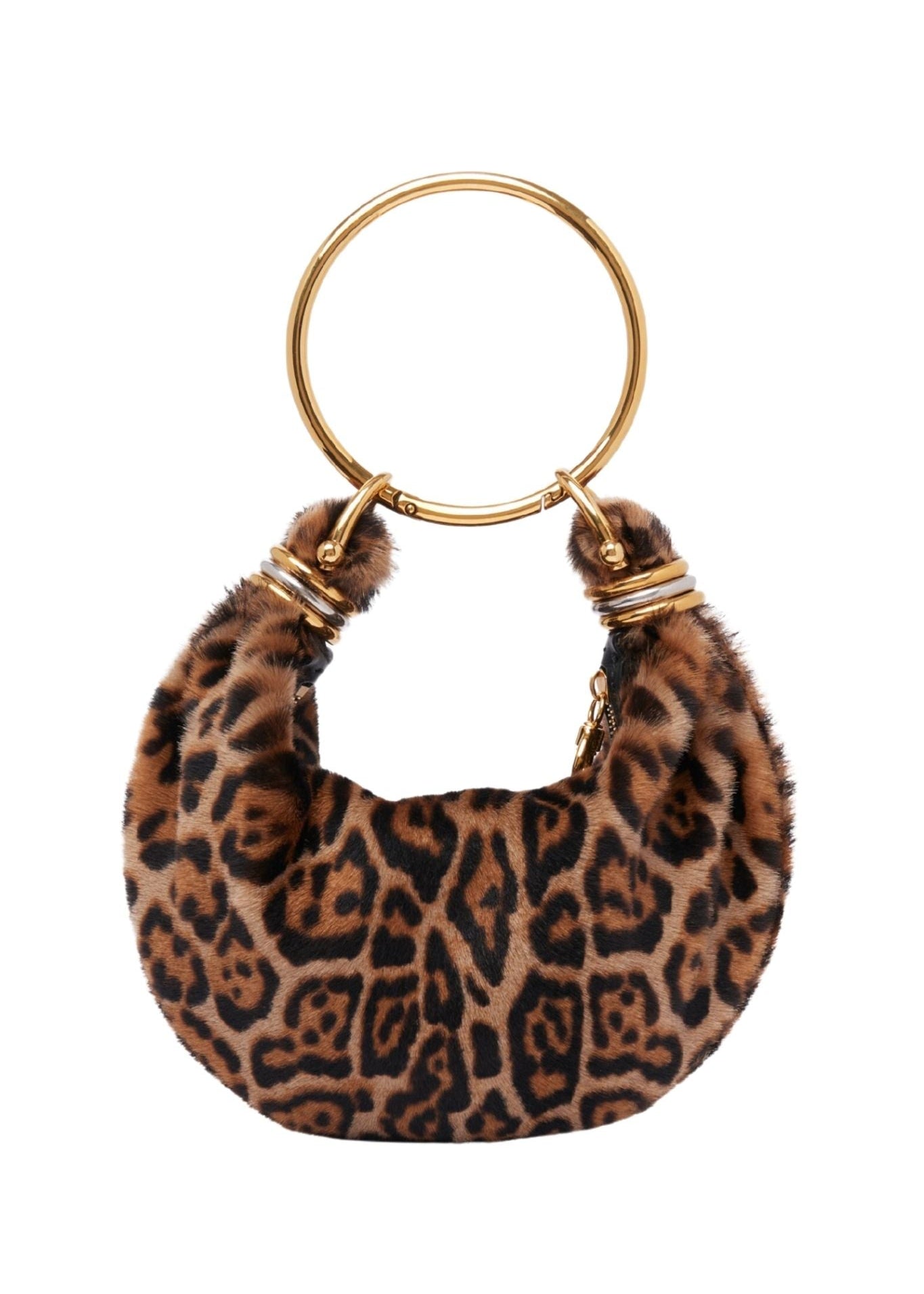 Chloe Mini Bracelet Hobo Bag in Leopard - Print Shearling - Vermillion