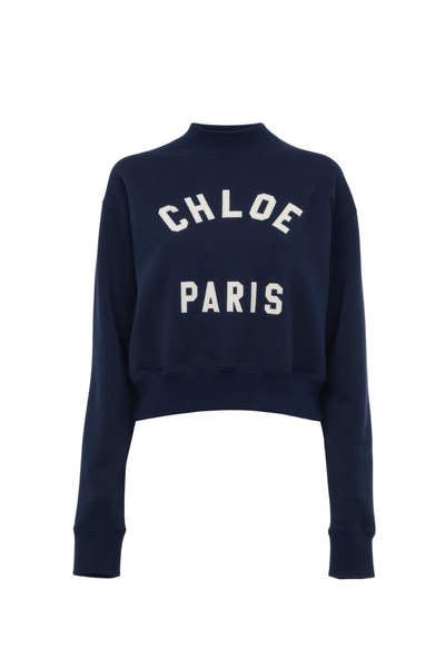 Chloé ネイビー トレーナー Chloe Mock-Neck Logo Sweater – Vermillion