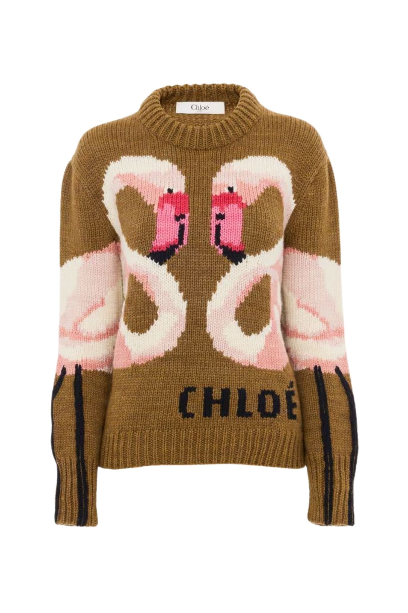 Chloe MP32 Crew - neck Logo Sweater in a Wool Knit - Vermillion
