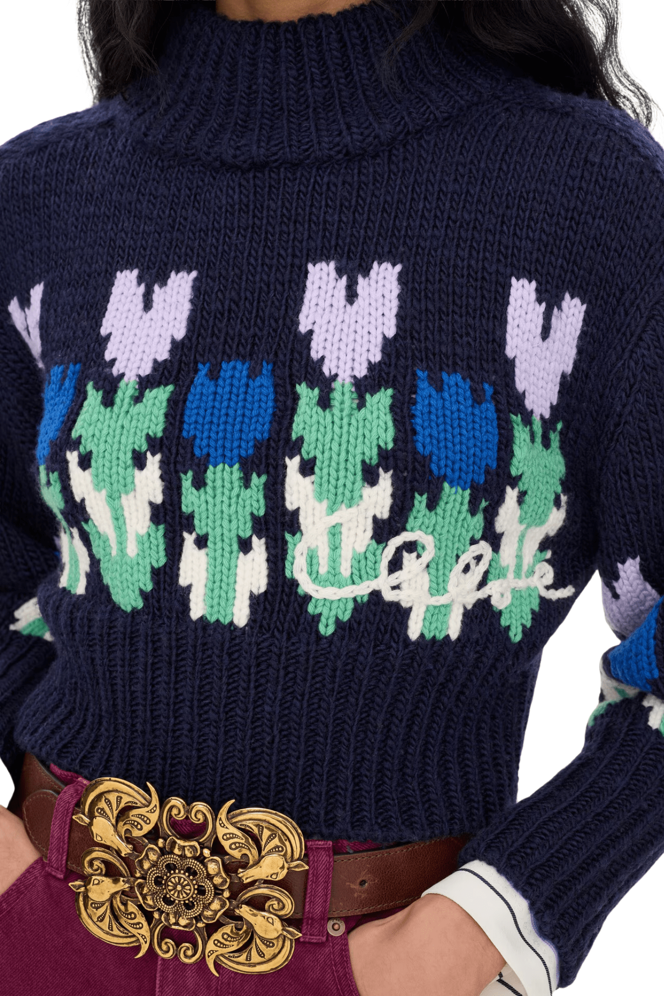 Chloe MP41 Cropped Mock-Neck Logo Sweater in a Wool Knit - Vermillion
