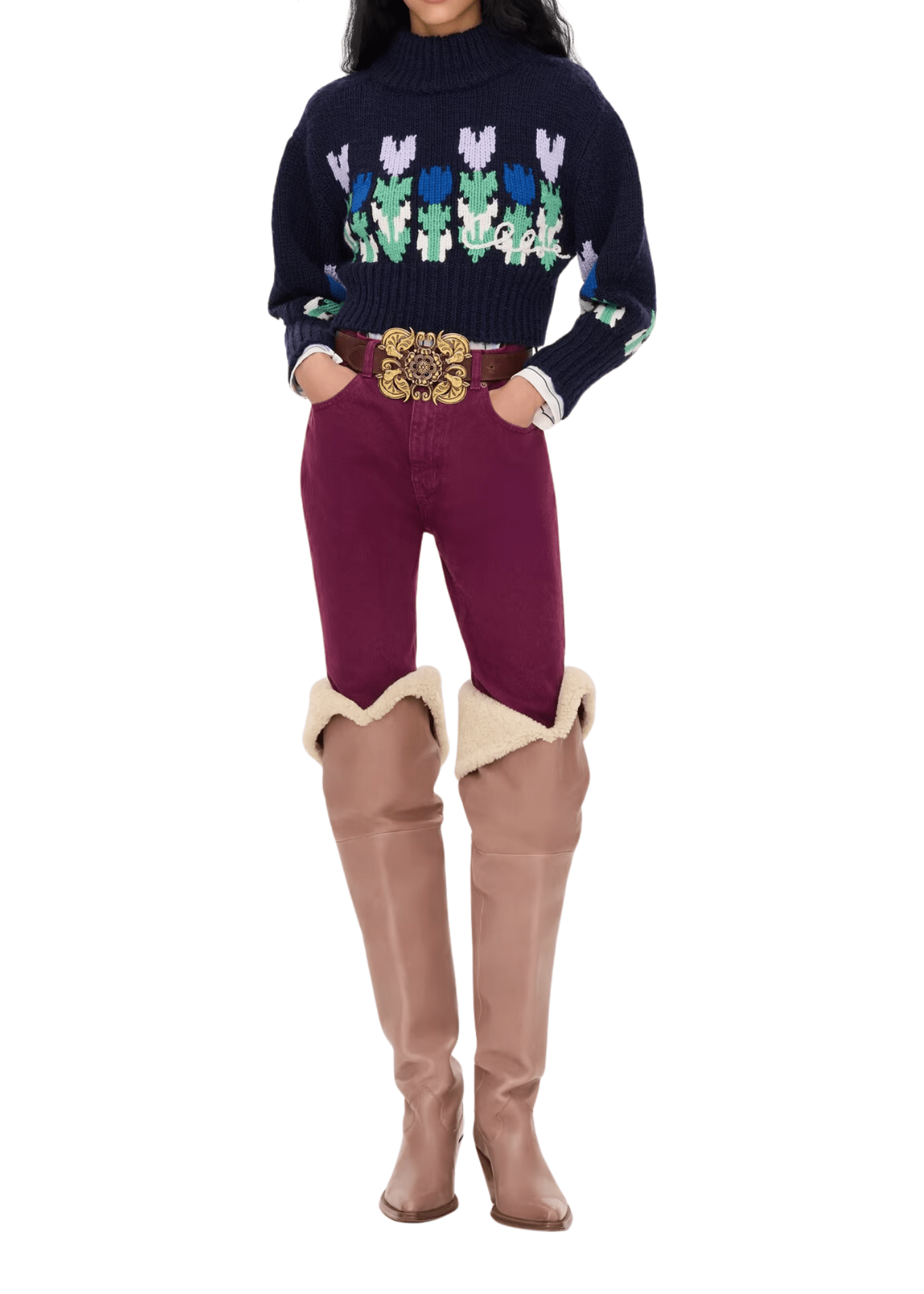 Chloe MP41 Cropped Mock-Neck Logo Sweater in a Wool Knit - Vermillion