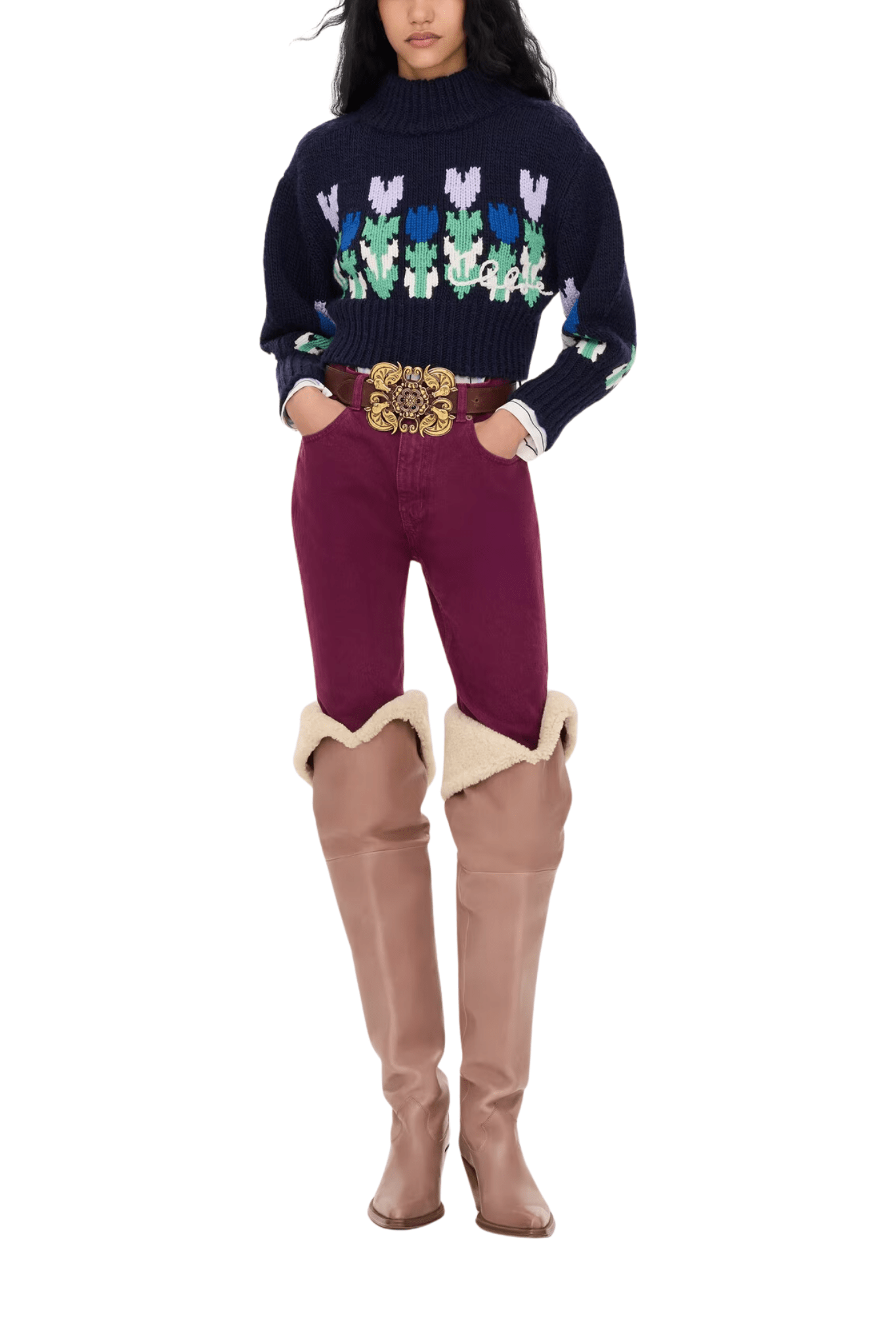 Chloe MP41 Cropped Mock-Neck Logo Sweater in a Wool Knit - Vermillion