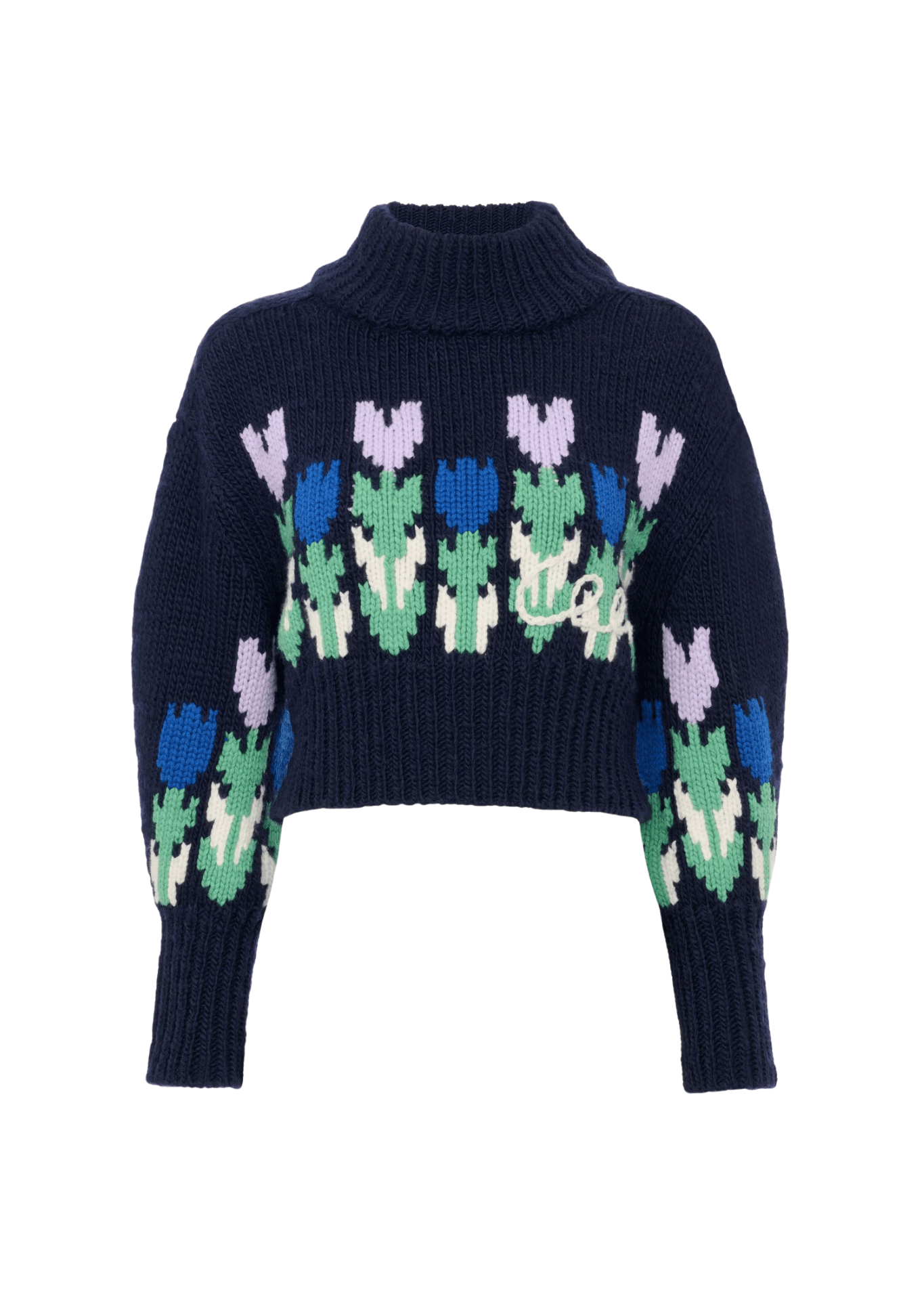 Chloe MP41 Cropped Mock-Neck Logo Sweater in a Wool Knit - Vermillion