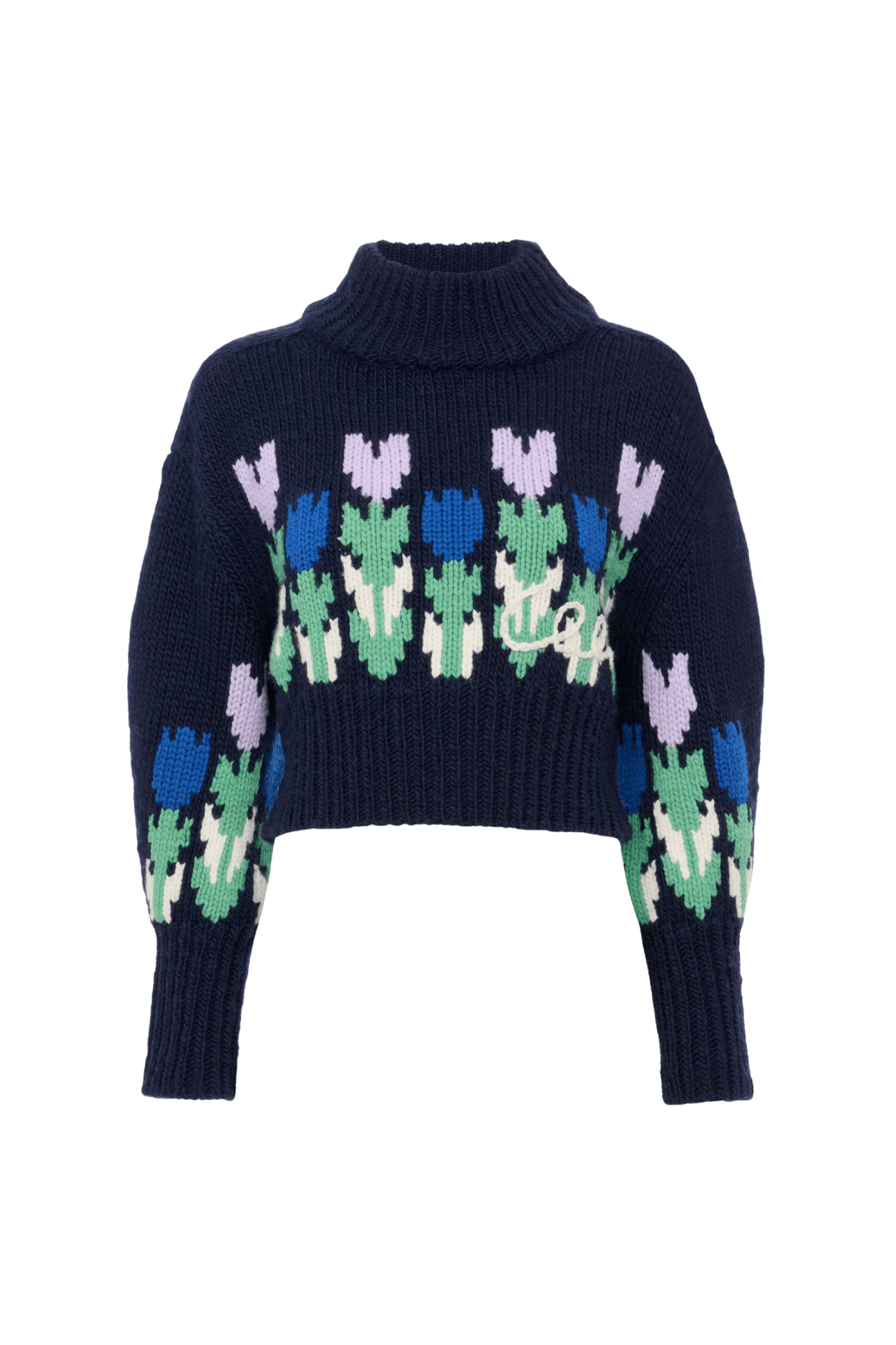 Chloe MP41 Cropped Mock-Neck Logo Sweater in a Wool Knit - Vermillion