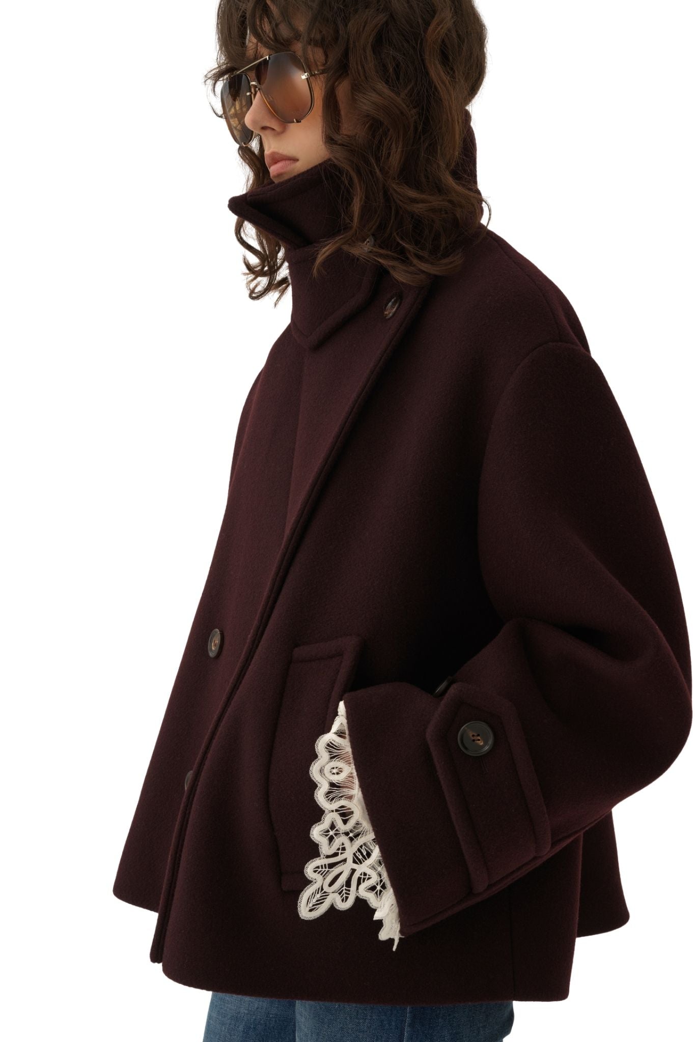 Chloe Oversized Short Coat in Wool - Vermillion