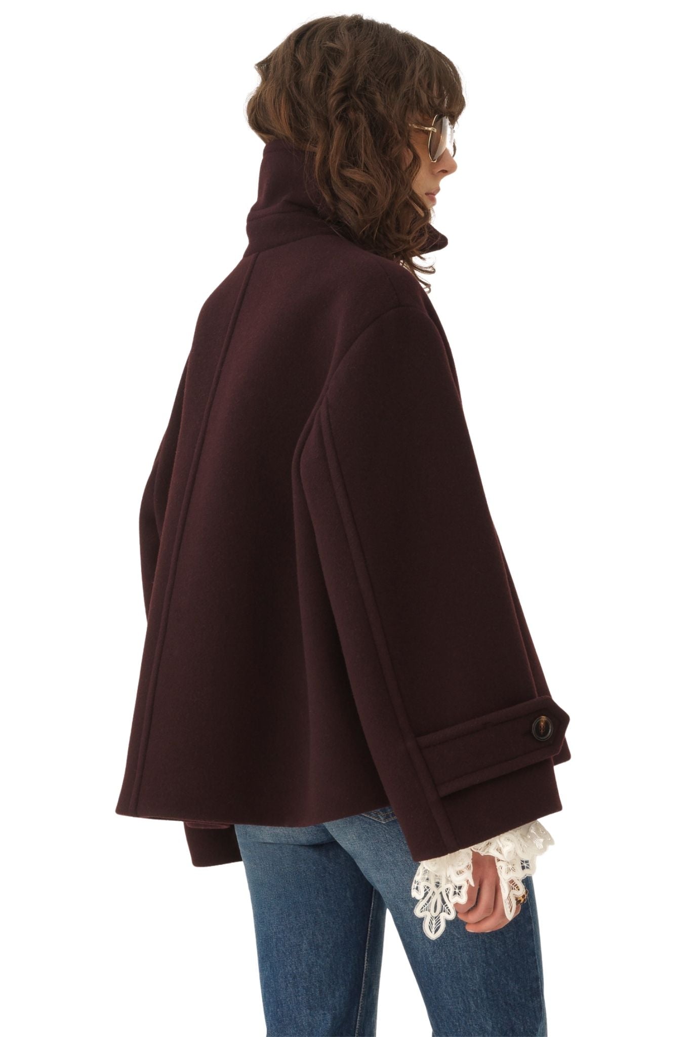 Chloe Oversized Short Coat in Wool - Vermillion