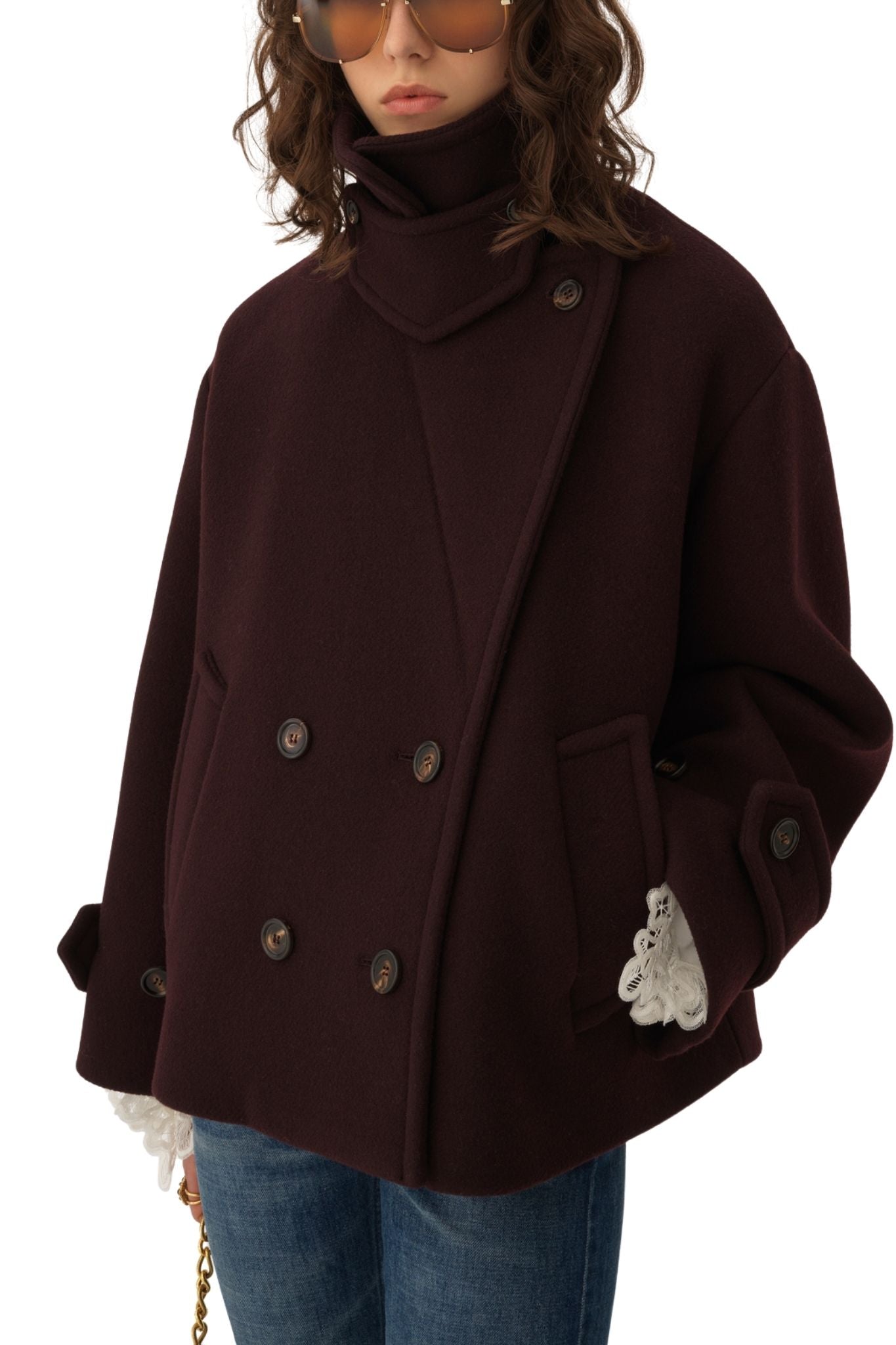 Chloe Oversized Short Coat in Wool - Vermillion