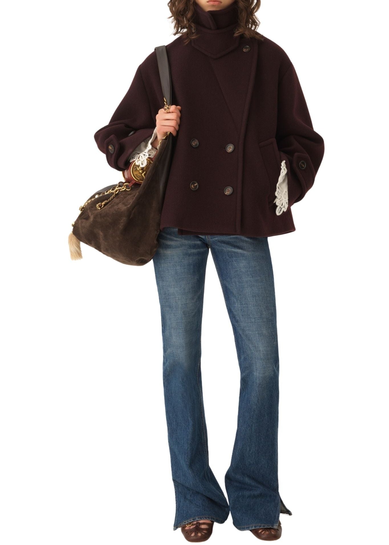 Chloe Oversized Short Coat in Wool - Vermillion