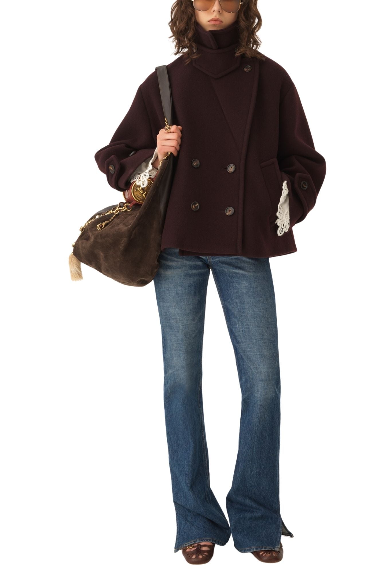 Chloe Oversized Short Coat in Wool - Vermillion