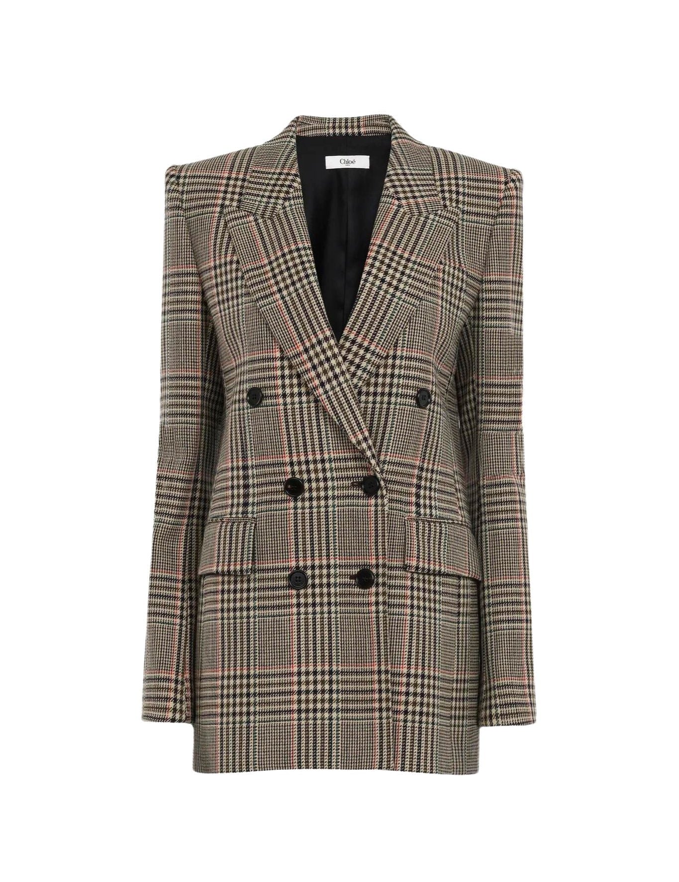 Chloe Prince of Wales Wool Tailored Jacket - Vermillion