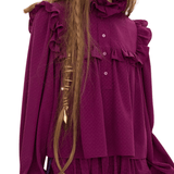 Chloe Ruffled High-neck Top in Silk Jacquard - Vermillion