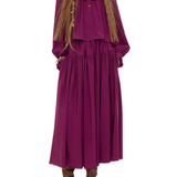 Chloe Ruffled High-neck Top in Silk Jacquard - Vermillion