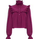 Chloe Ruffled High-neck Top in Silk Jacquard - Vermillion