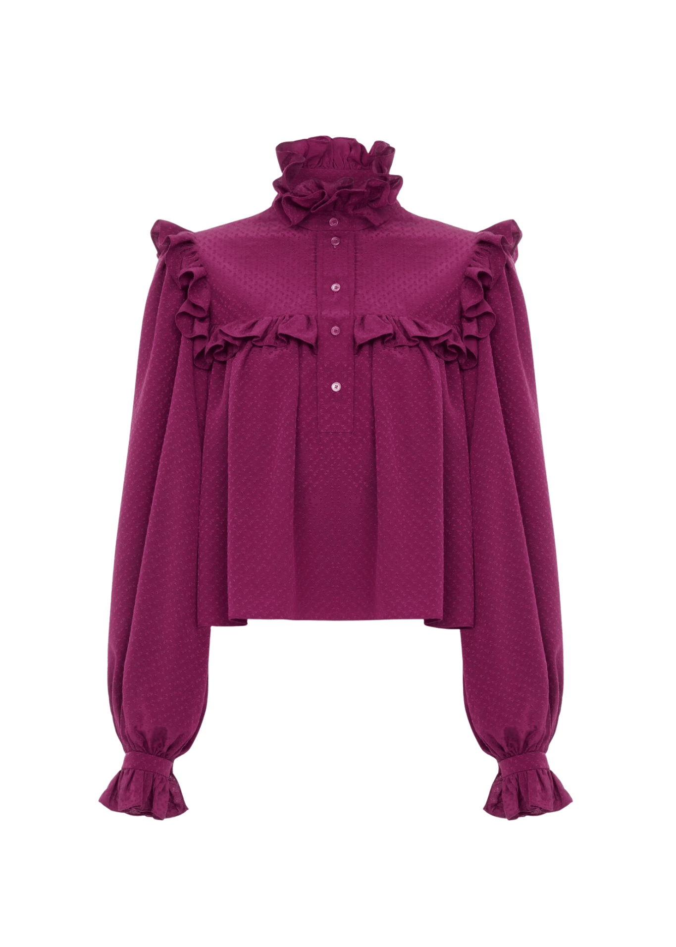 Chloe Ruffled High-neck Top in Silk Jacquard - Vermillion