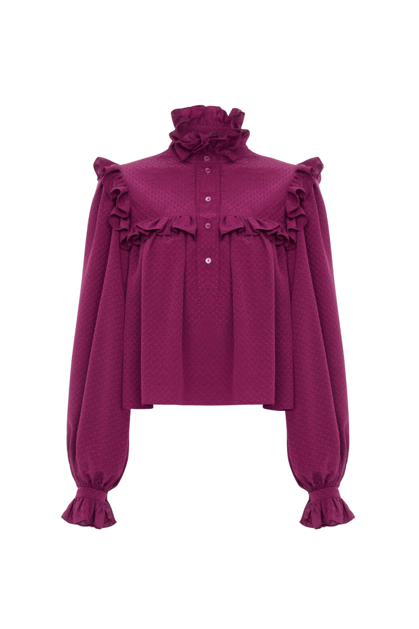 Chloe Ruffled High-neck Top in Silk Jacquard - Vermillion