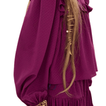 Chloe Ruffled High-neck Top in Silk Jacquard - Vermillion