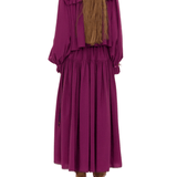 Chloe Ruffled High-neck Top in Silk Jacquard - Vermillion