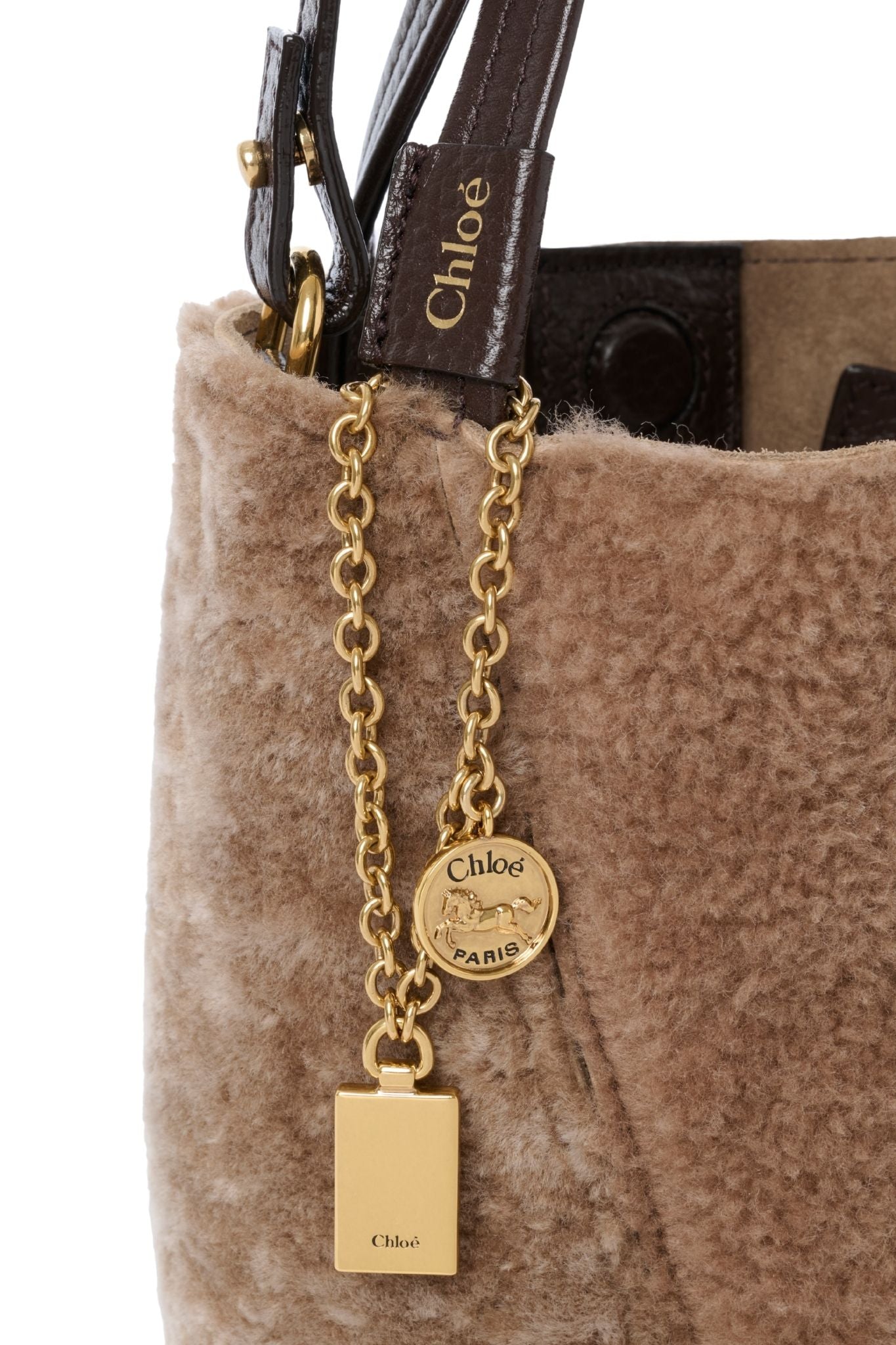 Chloé Small Spin Tote Bag in Shearling - Vermillion