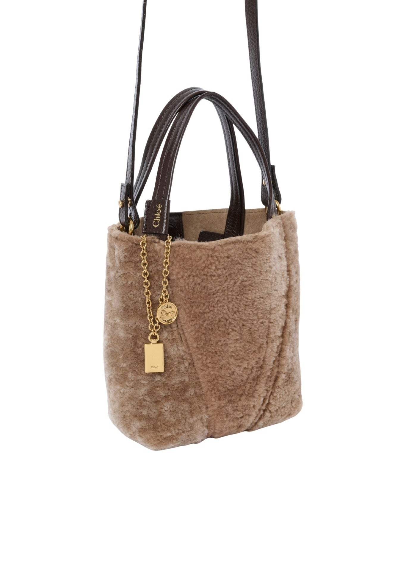 Chloé Small Spin Tote Bag in Shearling - Vermillion