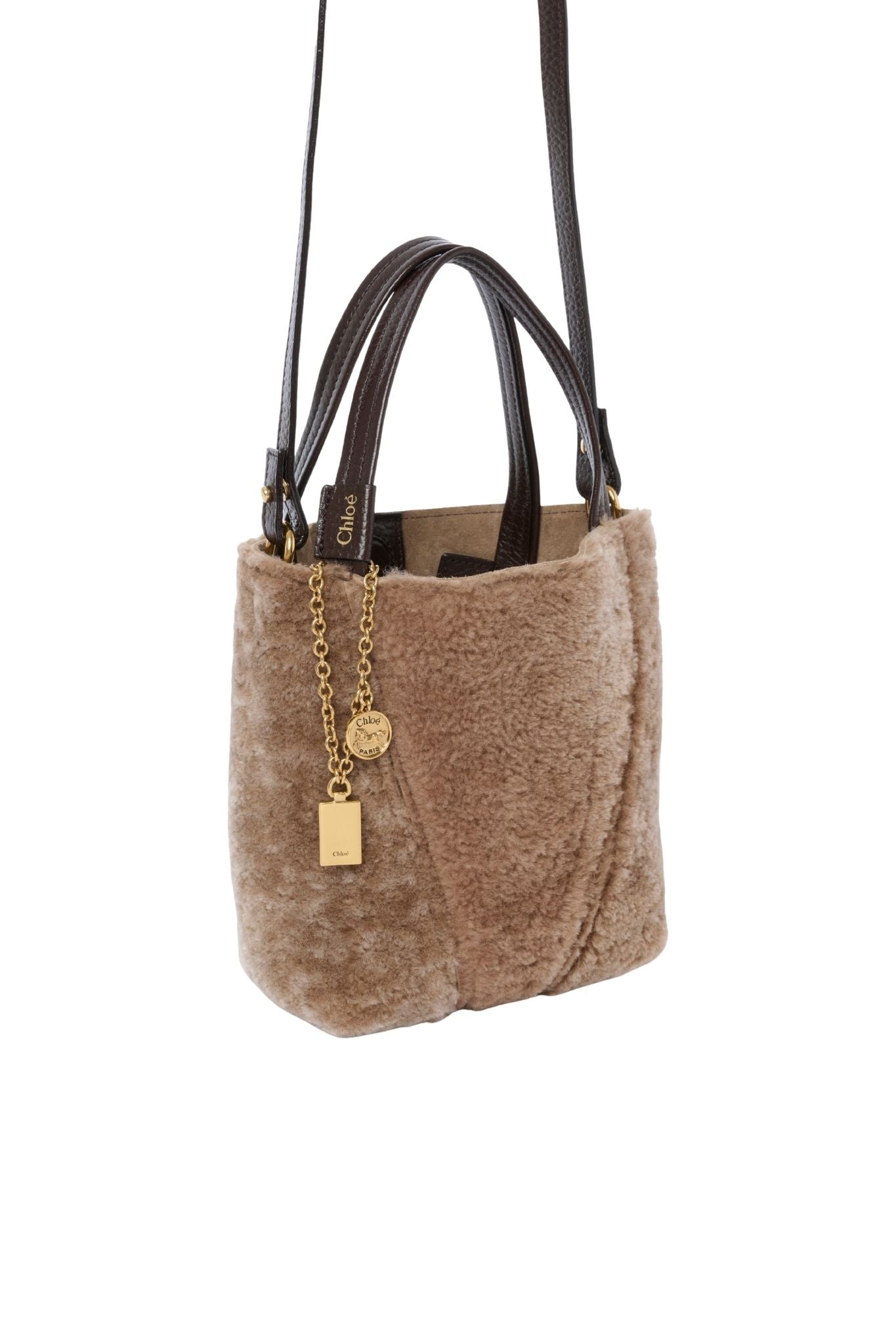 Chloé Small Spin Tote Bag in Shearling - Vermillion