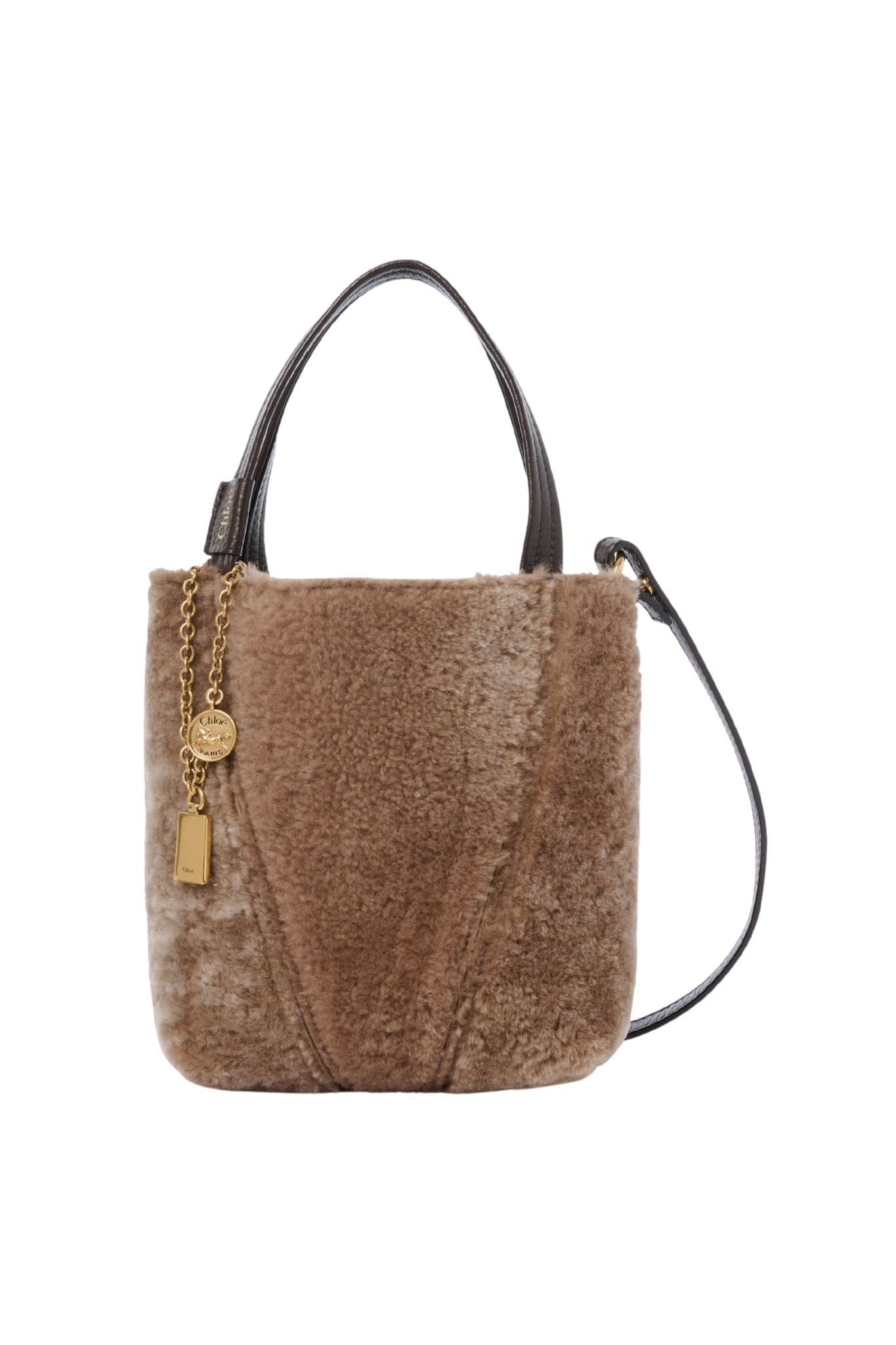 Chloé Small Spin Tote Bag in Shearling - Vermillion