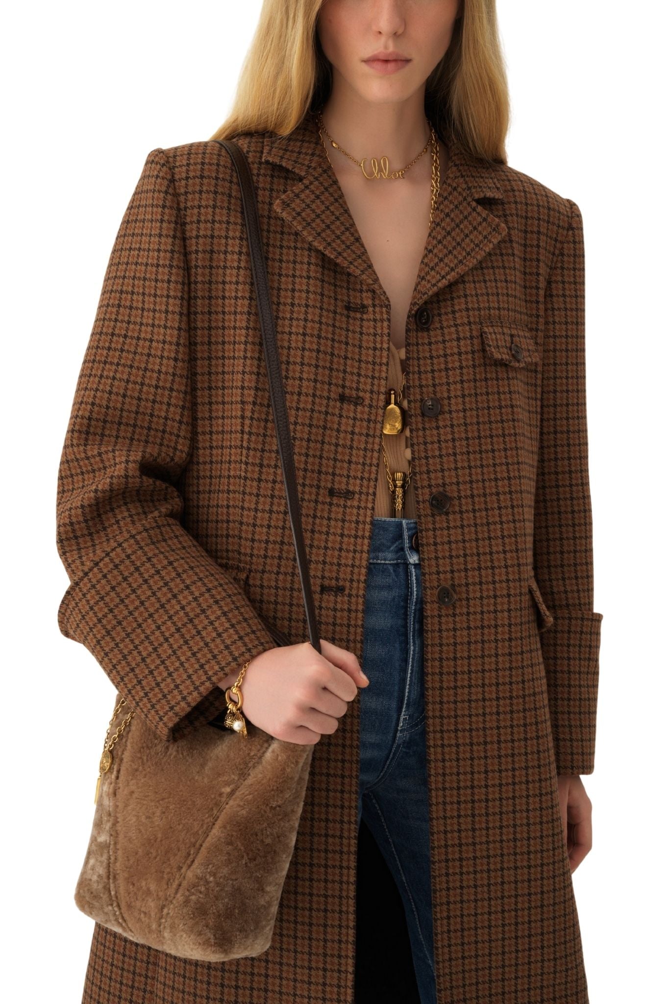 Chloé Small Spin Tote Bag in Shearling - Vermillion