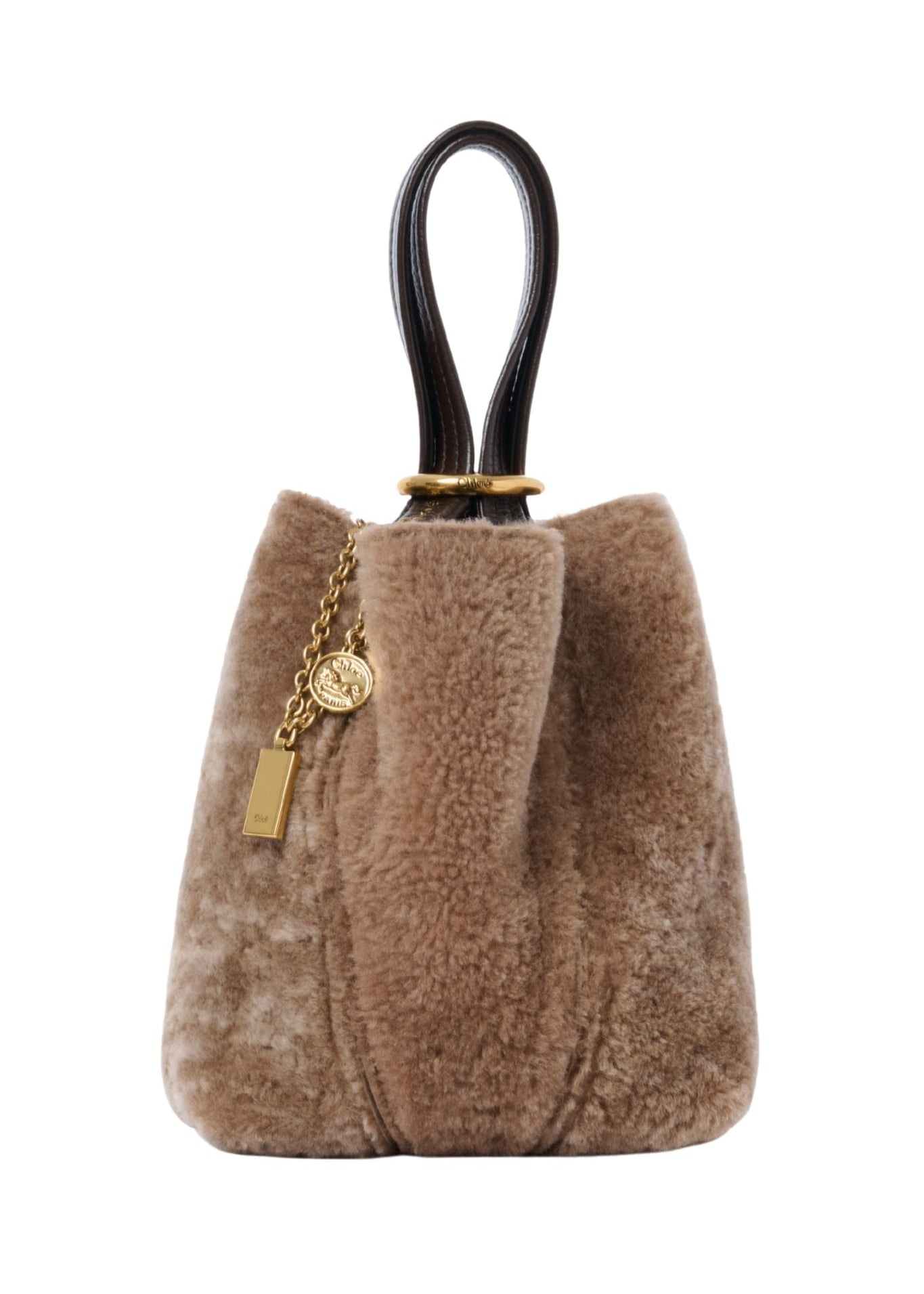 Chloé Small Spin Tote Bag in Shearling - Vermillion