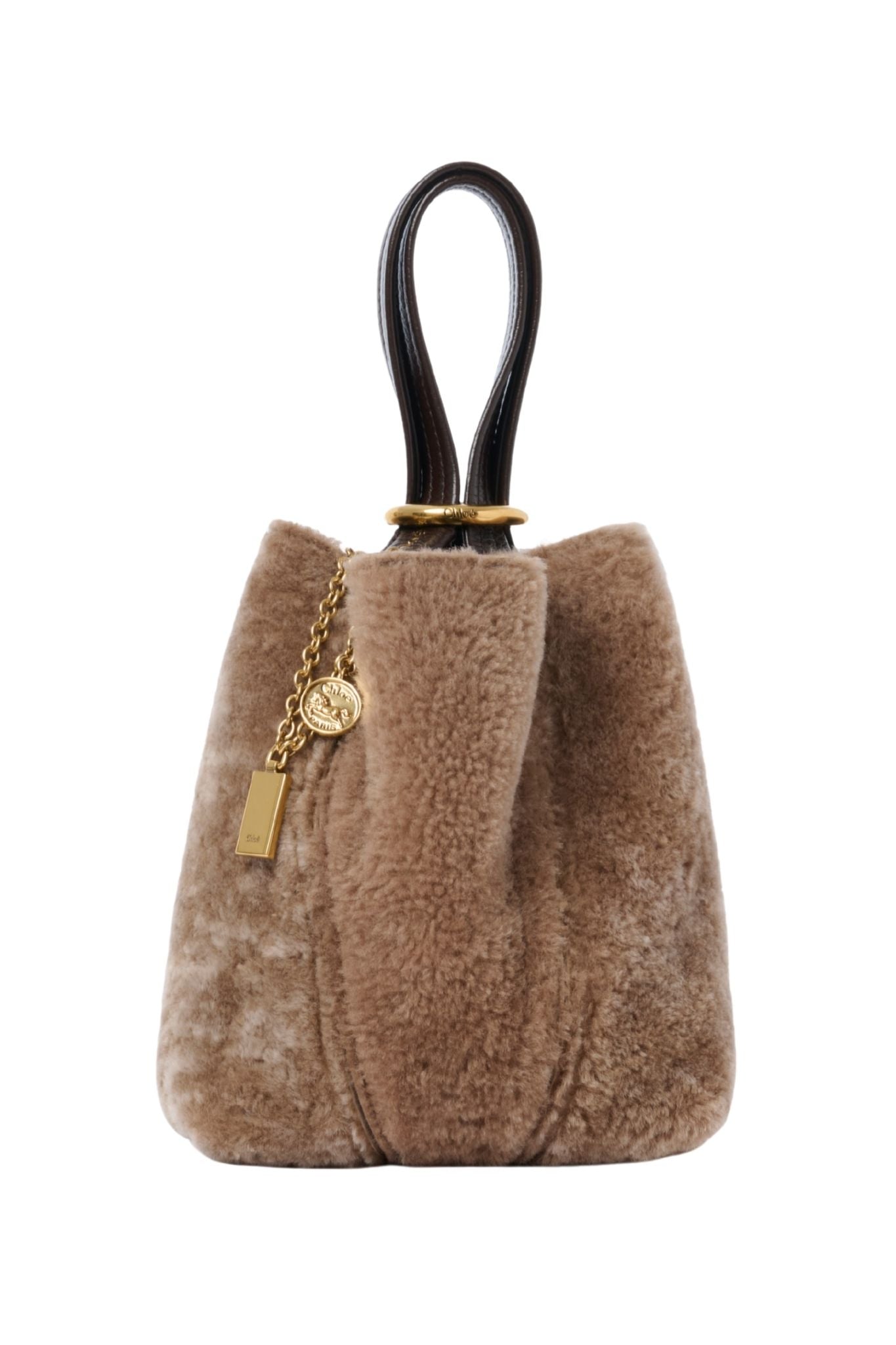 Chloé Small Spin Tote Bag in Shearling - Vermillion