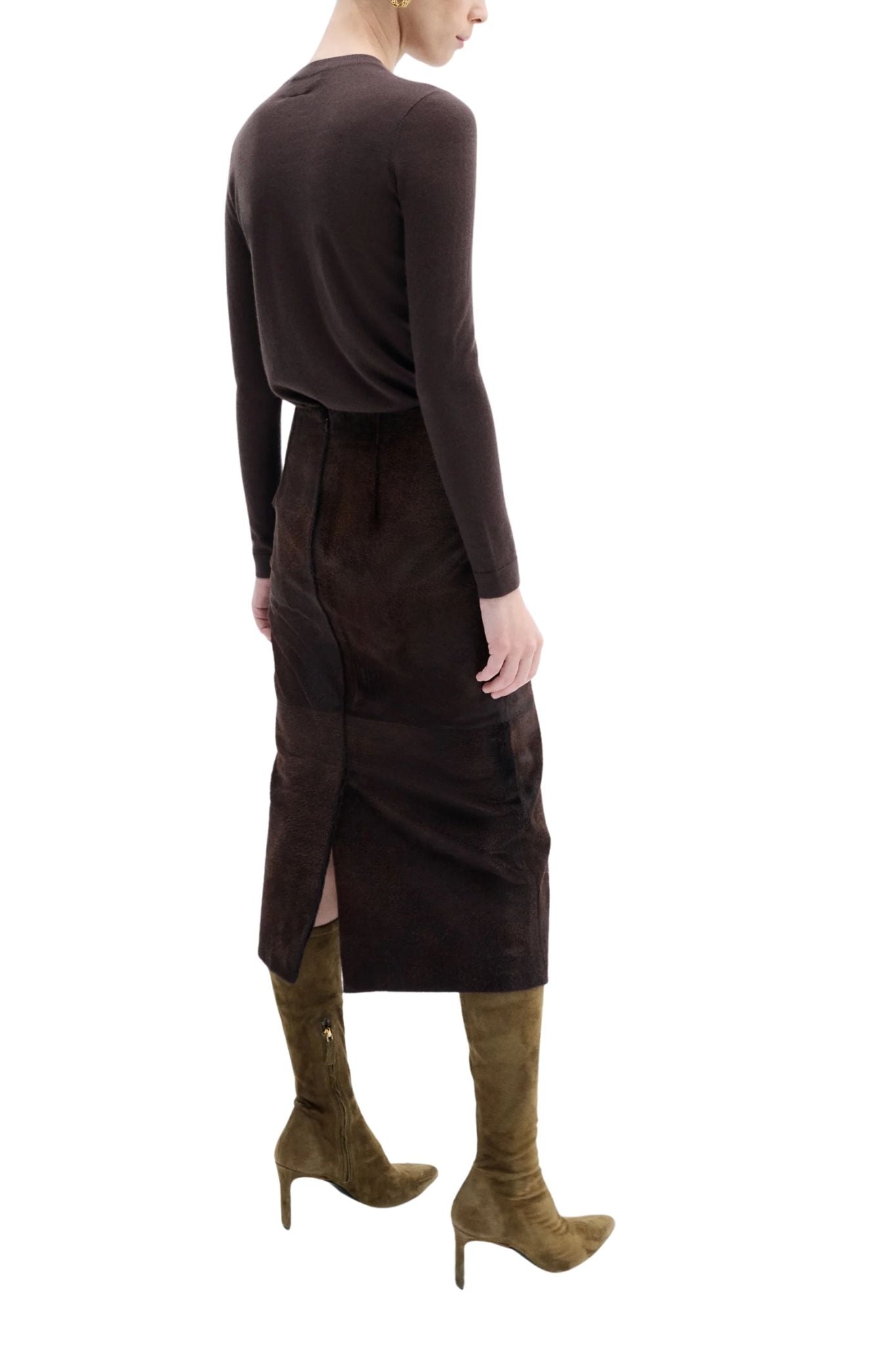 CO Pencil Skirt in Calf Hair - Vermillion