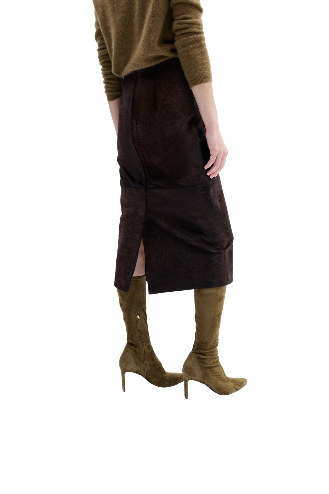 CO Pencil Skirt in Calf Hair - Vermillion