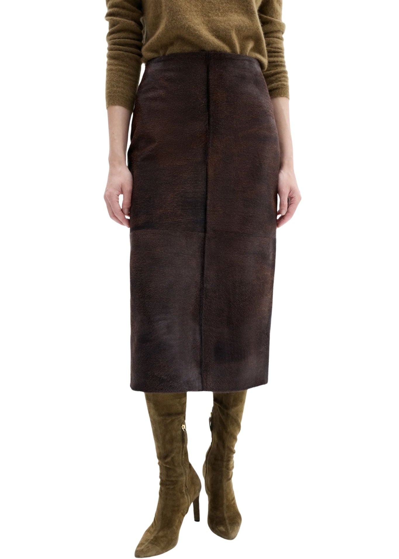 CO Pencil Skirt in Calf Hair - Vermillion