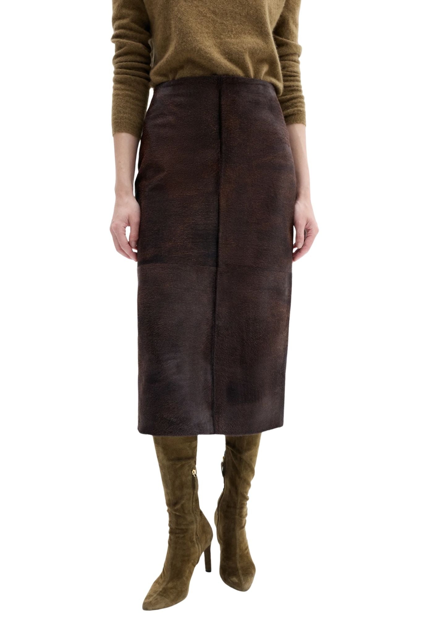 CO Pencil Skirt in Calf Hair - Vermillion