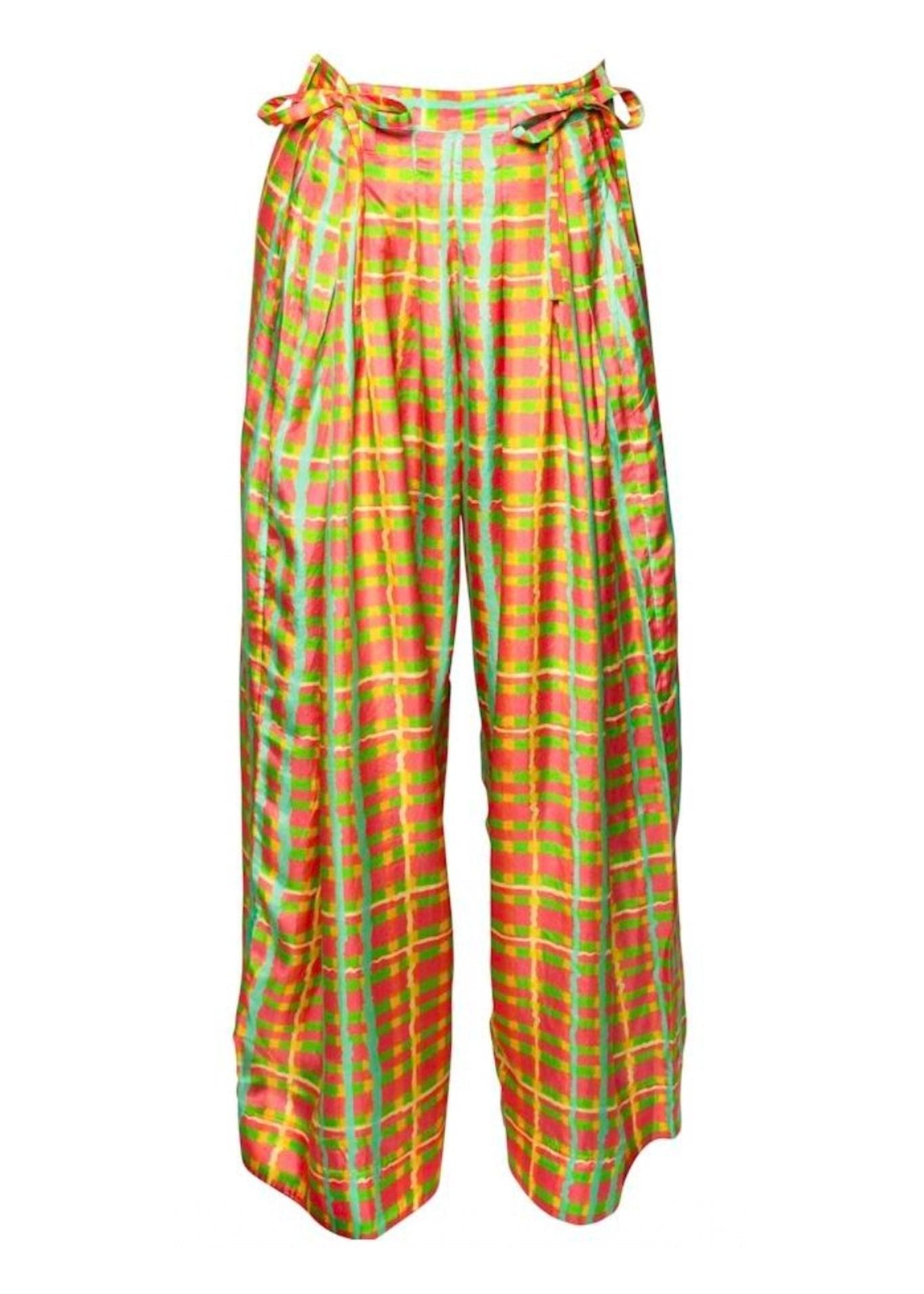 Coniglio Banyan Pleated Snap Pant Brushstroke Plaid Spring Multi - Vermillion