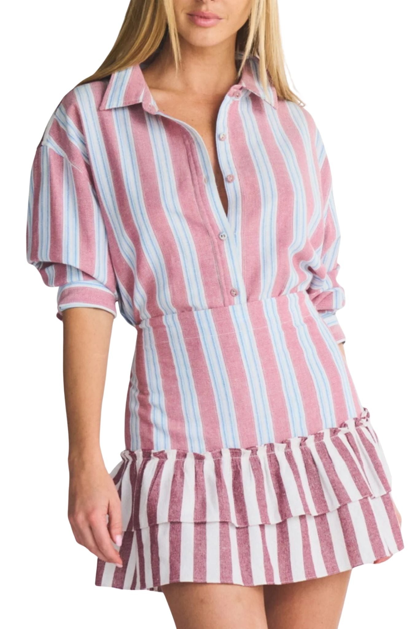 Coniglio Classic Button Down Claret Combo Stripe - Vermillion