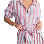 Coniglio Classic Button Down Claret Combo Stripe - Vermillion