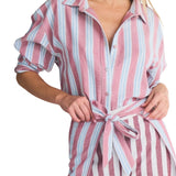 Coniglio Classic Button Down Claret Combo Stripe - Vermillion