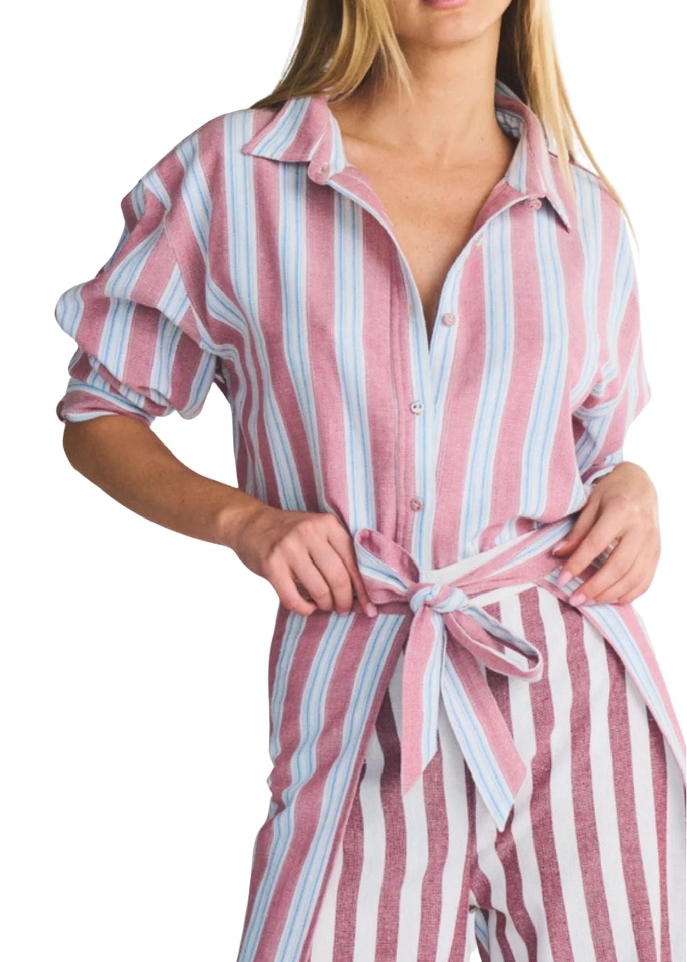 Coniglio Classic Button Down Claret Combo Stripe - Vermillion