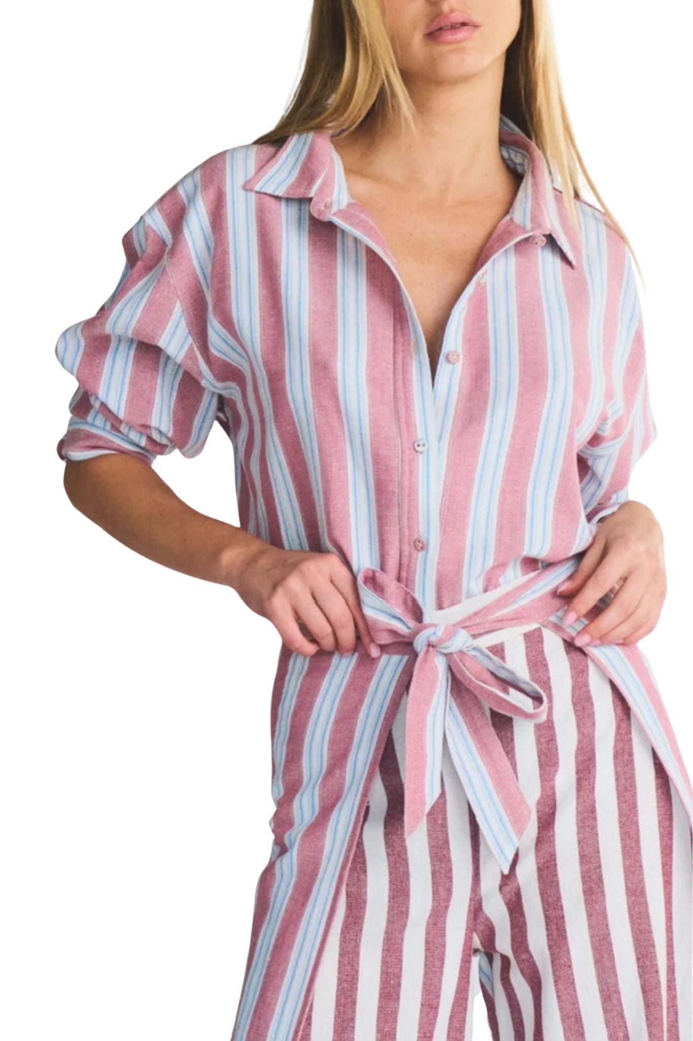 Coniglio Classic Button Down Claret Combo Stripe - Vermillion