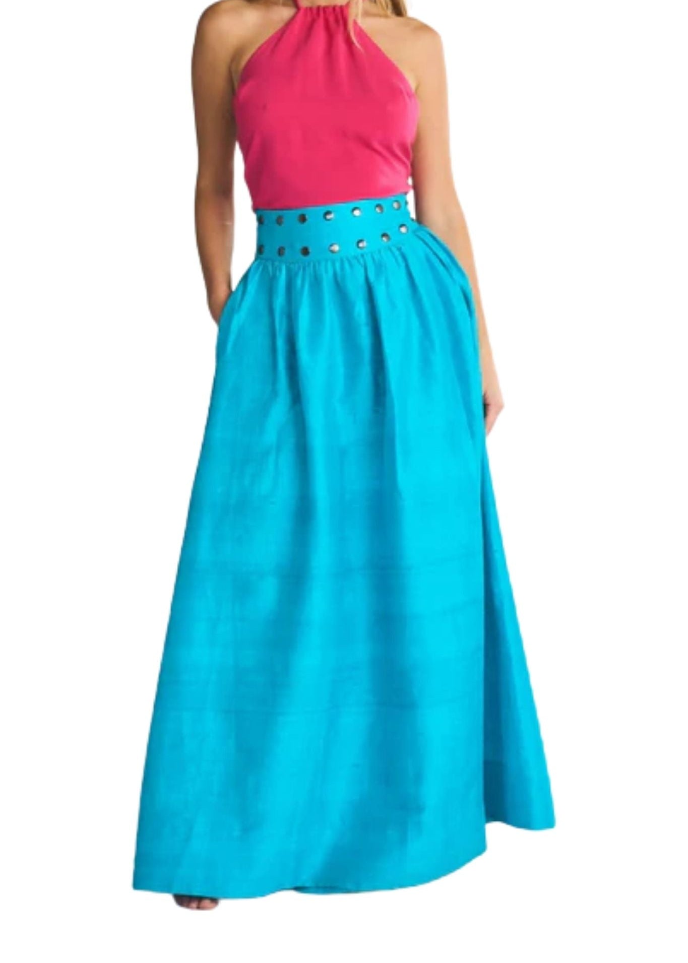 Coniglio Flagpole Shirred Maxi Snap Skirt - Vermillion