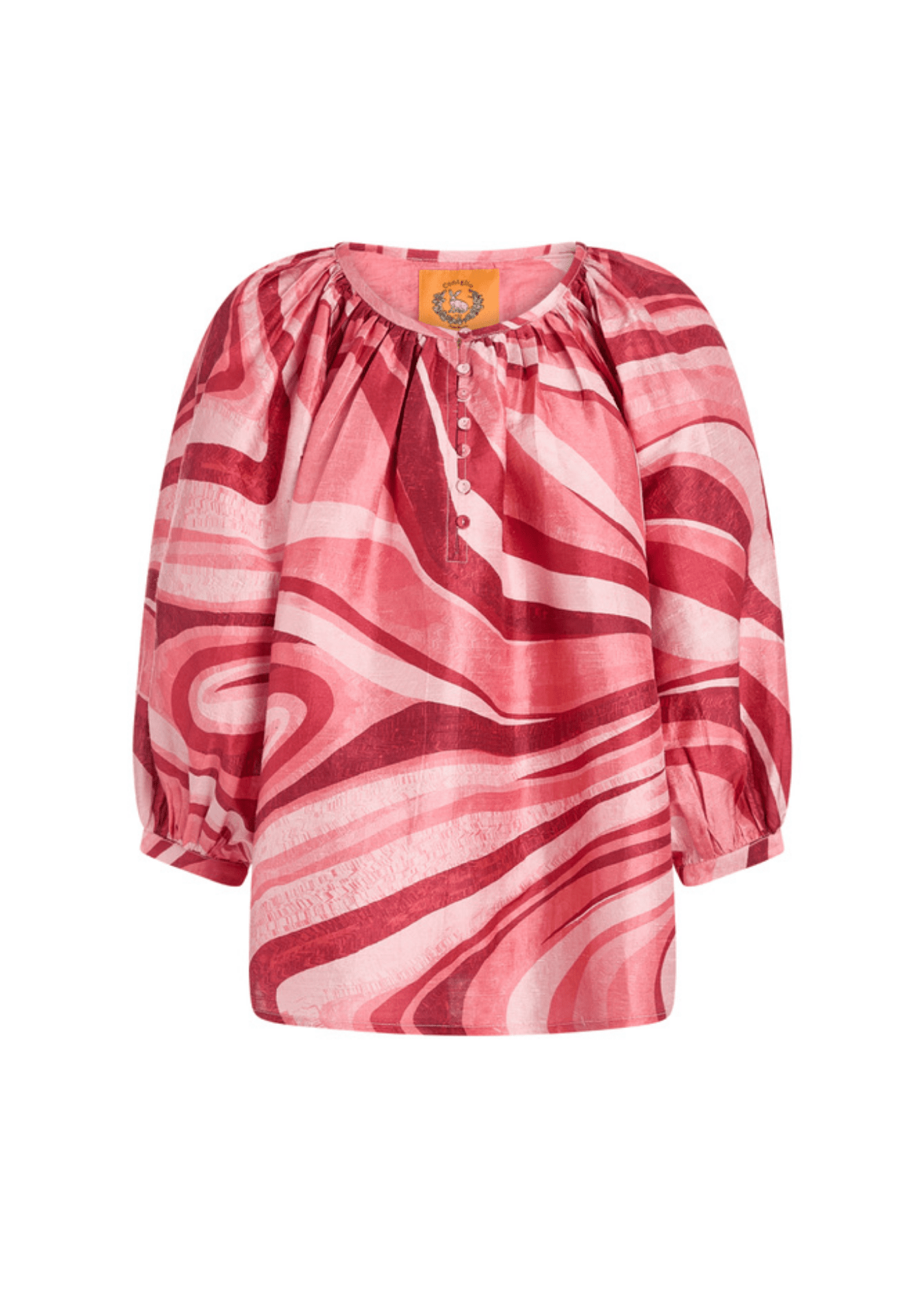 Coniglio Palm Beach Shirred Half Placket Blouse - Vermillion